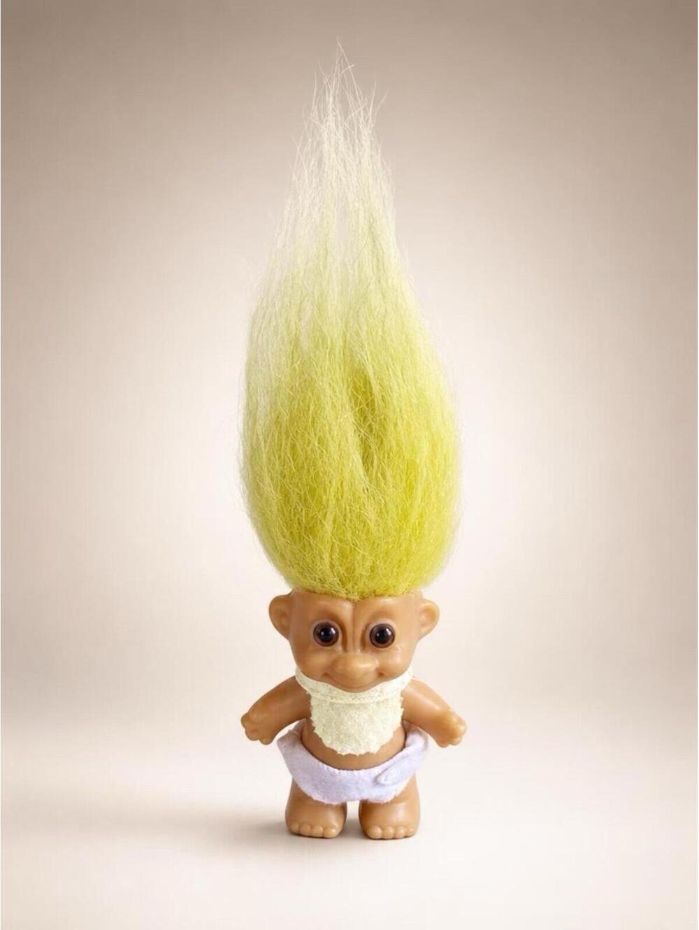Vintage Russ 3.5" Baby Troll Doll with Yellow Hair and Diaper